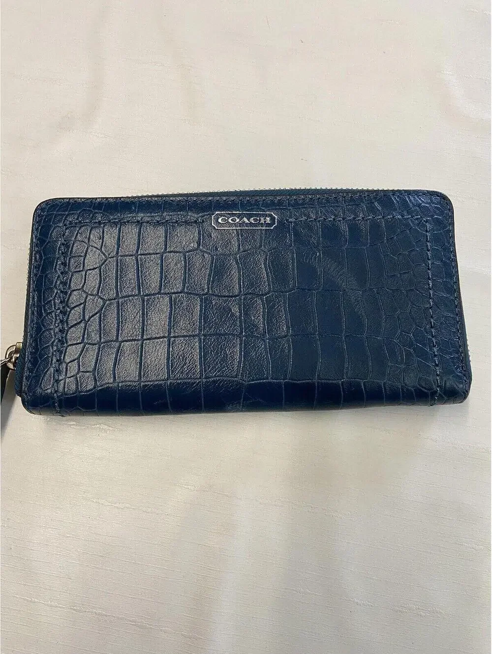 COACH Green Embossed Croc Accordion Zip Wallet
